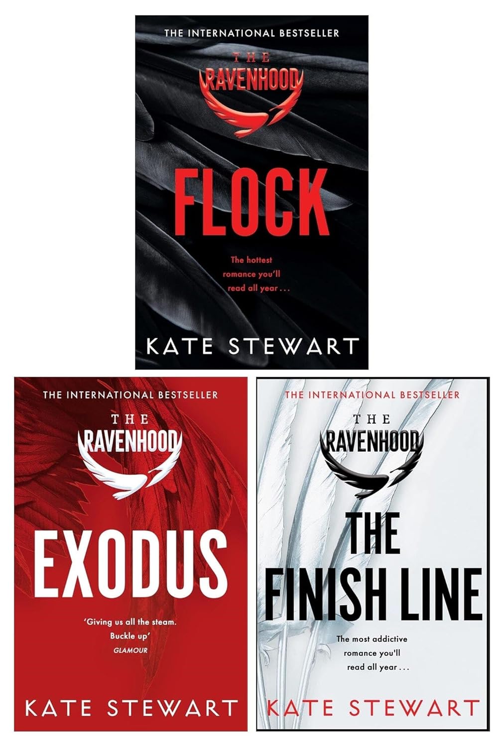 The Ravenhood Trilogy by Kate Stewart paperback 3 book set - Flock, Exodus, The Finish Line