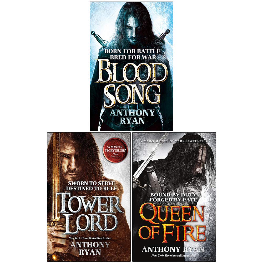 Raven's Shadow Series by Anthony Ryan - 3 Book Paperback Collection Set featuring Blood Song, Tower Lord and Queen of Fire - front cover