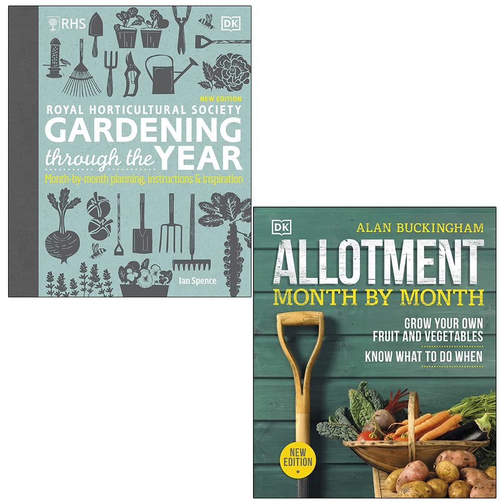 RHS Gardening Through the Year and Allotment Month by Month 2 books collection set hardback cover