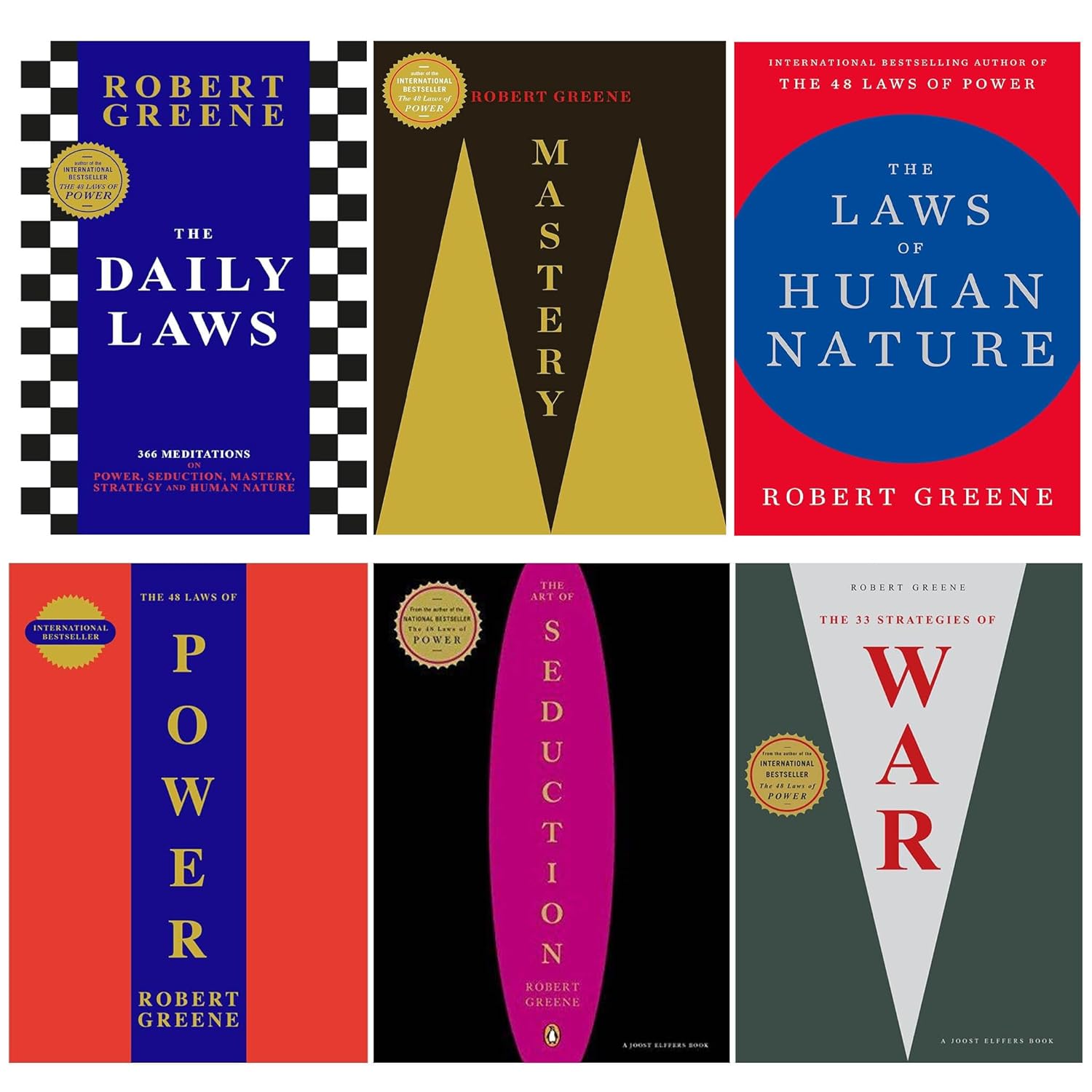 Robert Greene 6 Books Collection Set - Mastery, 48 Laws of Power, Laws of Human Nature, Daily Laws, Art of Seduction, 33 Strategies of War - Paperback