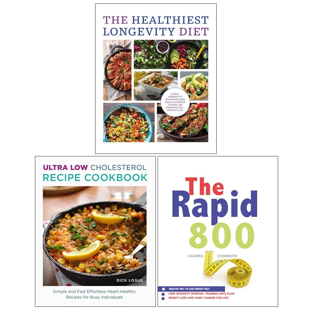 The Healthiest Longevity Diet, Ultra Low Cholesterol Recipe, The Rapid 800 Cookbook 3 Books Collection Set - Lets Buy Books