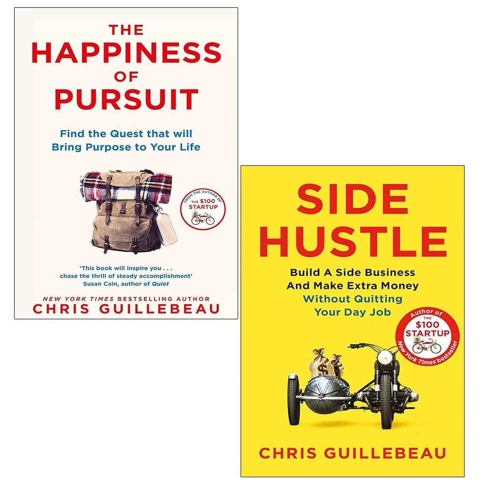 Chris Guillebeau 2 Books Collection Set Happiness of Pursuit, Side Hustle - Lets Buy Books