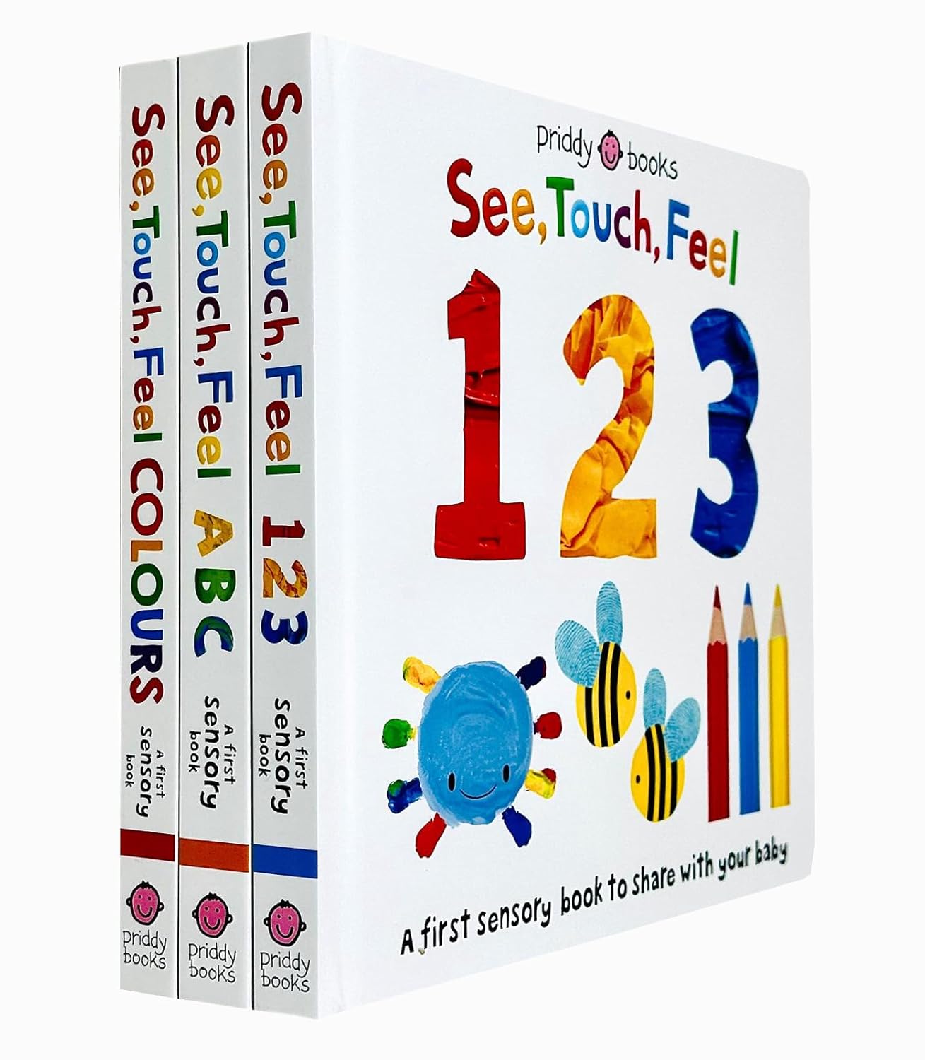See, Touch, Feel A First Sensory Book Collection 3 Books Set by Roger Priddy - board book set cover, ages 0-3