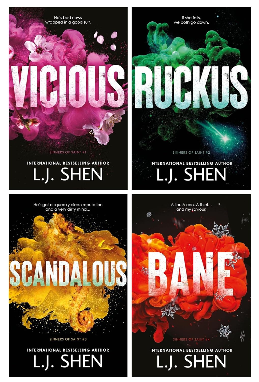 Sinners of Saint Series 4 Books Collection Set by L.J. Shen - Vicious, Ruckus, Scandalous, Bane - Paperback