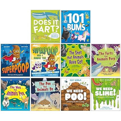 Superpoop 10 Books Collection Set paperback cover featuring 101 Bums, Does It Fart and more animal fact books for ages 5-9