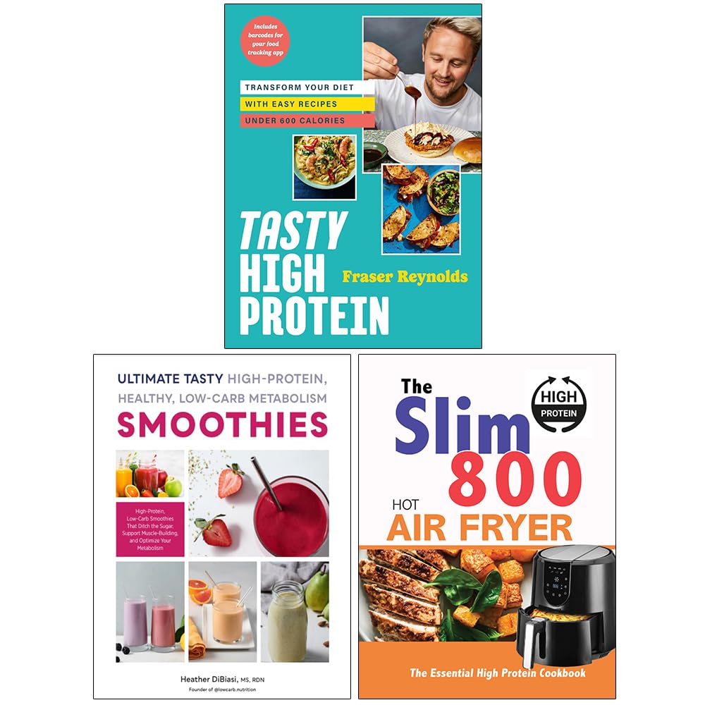 Tasty High Protein by Fraser Reynolds hardback cookbook cover, part of the 3 books collection set