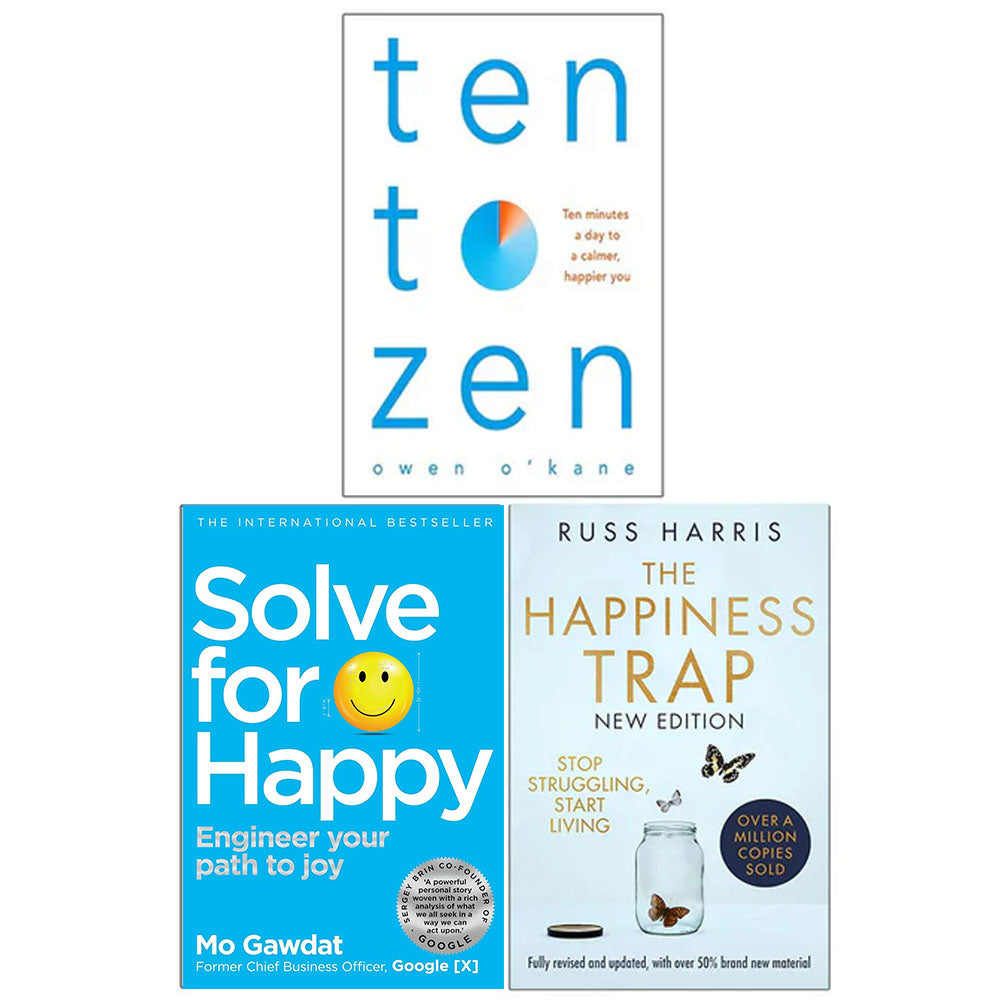 Ten to Zen, Solve for Happy and The Happiness Trap 3 books collection set paperback - front covers