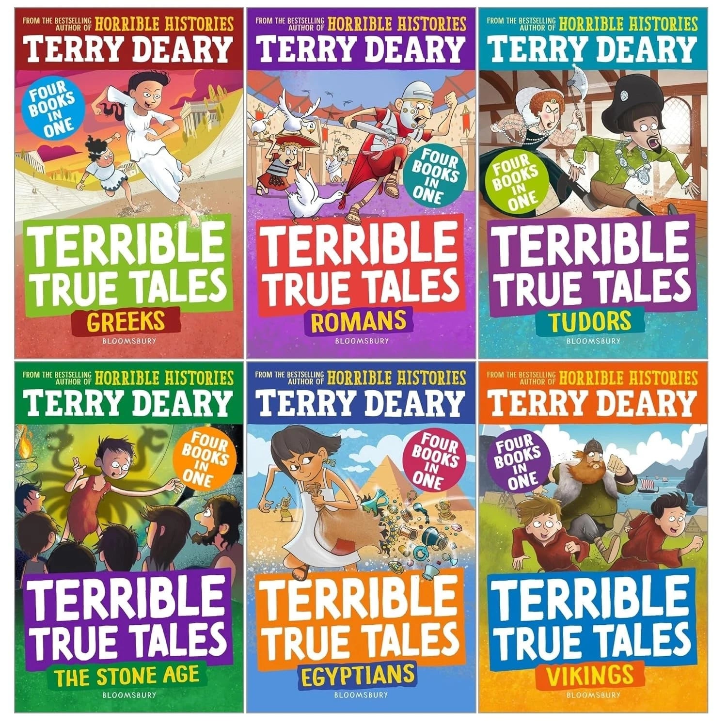Terrible True Tales by Terry Deary 6 Books Collection Set - Egyptians, Tudors, Vikings, Romans, Stone Age, Greeks - Ages 7-9 - Paperback