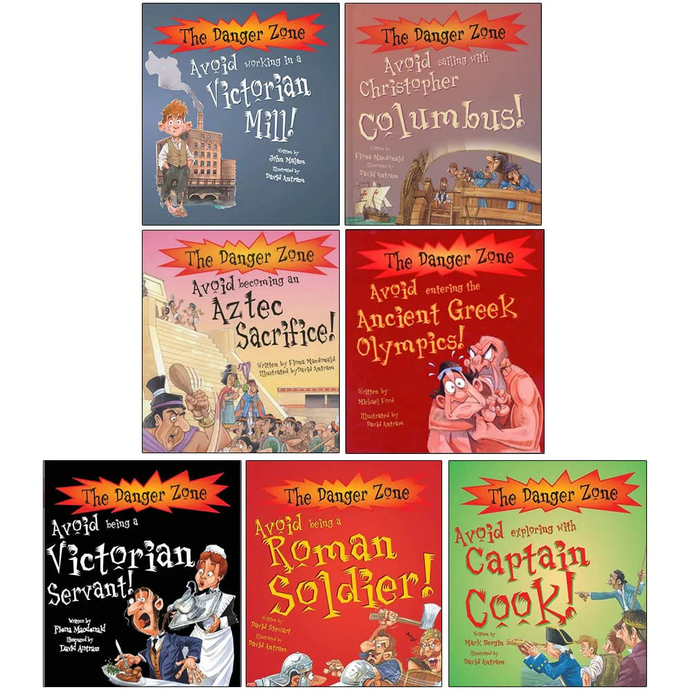 The Danger Zone 7 Books Collection Set by Fiona Macdonald - Paperback history box set for ages 8-12, including Avoid Sailing with Christopher Columbus and Avoid Being a Roman Soldier