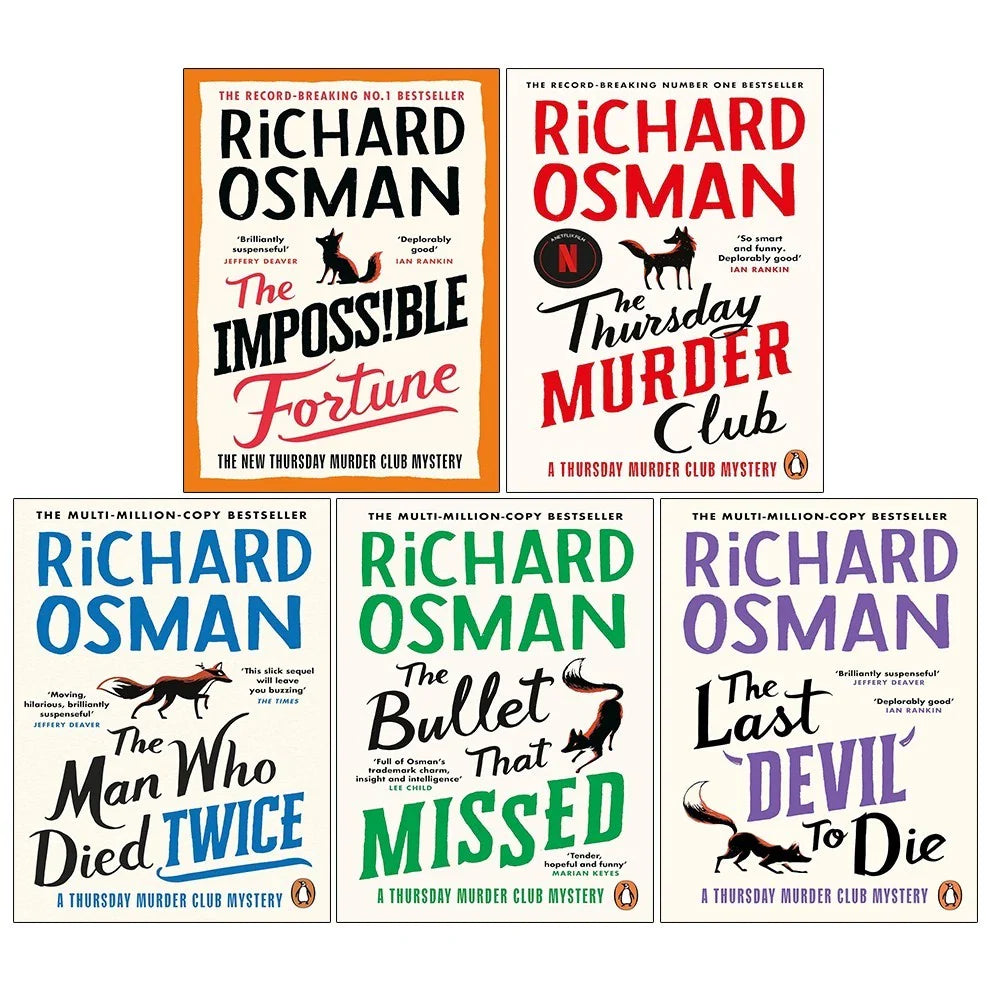Thursday Murder Club Series 5 Books Collection Set by Richard Osman - paperback set including The Thursday Murder Club, The Man Who Died Twice, The Bullet That Missed, The Last Devil To Die and The Impossible Fortune
