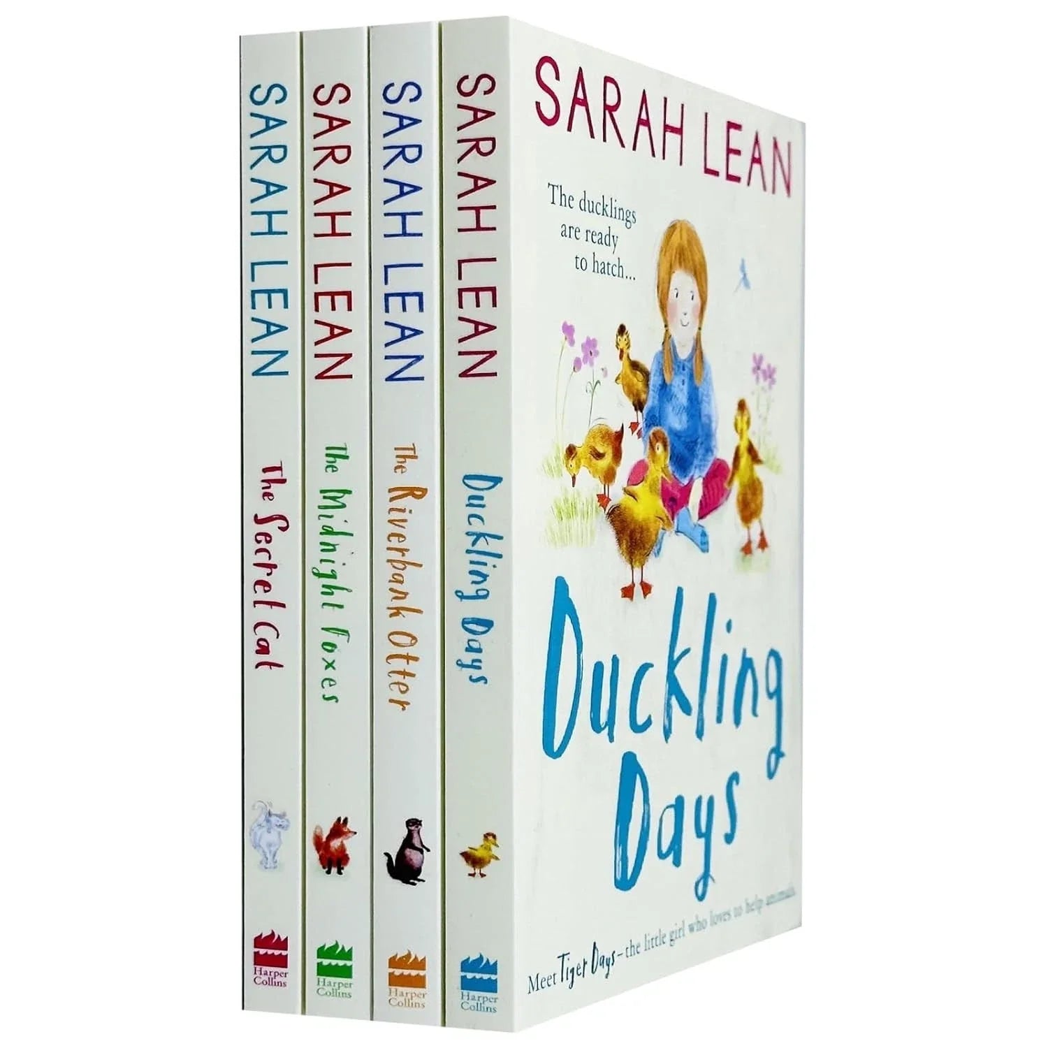 Tiger Days Series 1-4 Books Collection Set by Sarah Lean - The Secret Cat, The Midnight Foxes, The Riverbank Otter, Duckling Days - Paperback, Ages 7-9
