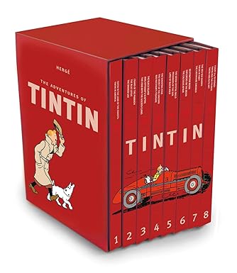 The Adventures of Tintin Compact Editions - 8 Book Hardback Box Set by Hergé, front view of slipcase and volumes