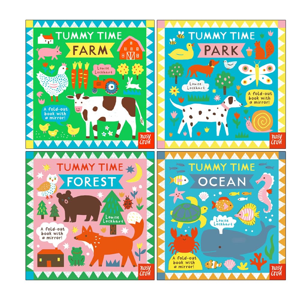 Tummy Time 4 Books Collection Set by Louise Lockhart - Farm, Park, Forest and Ocean fold-out board books for babies ages 0-3