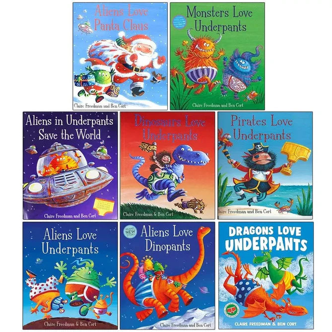 The Underpants Books 8-Book Paperback Collection Set by Claire Freedman and Ben Cort - Aliens Love Underpants, Dinosaurs Love Underpants and more, Ages 3-6