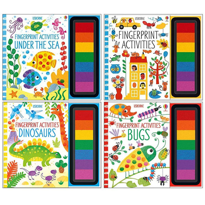 Usborne Fingerprint Activities 4 Books Collection Set - Dinosaurs, Bugs, Under the Sea - Spiral-Bound with Inkpad - Ages 3-6