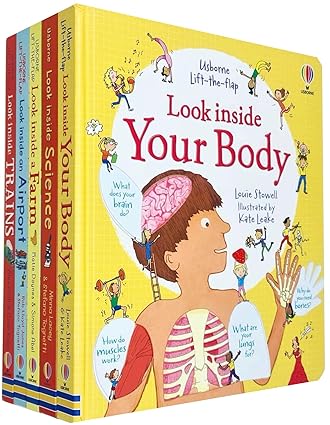 Usborne Look Inside 5 Books Collection Set - Your Body, Science, Farm, Airport, Trains - lift-the-flap board books for ages 5-7