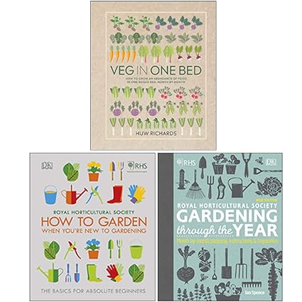 Veg in One Bed, RHS How To Garden & RHS Gardening Through the Year - 3 book hardback gardening collection set
