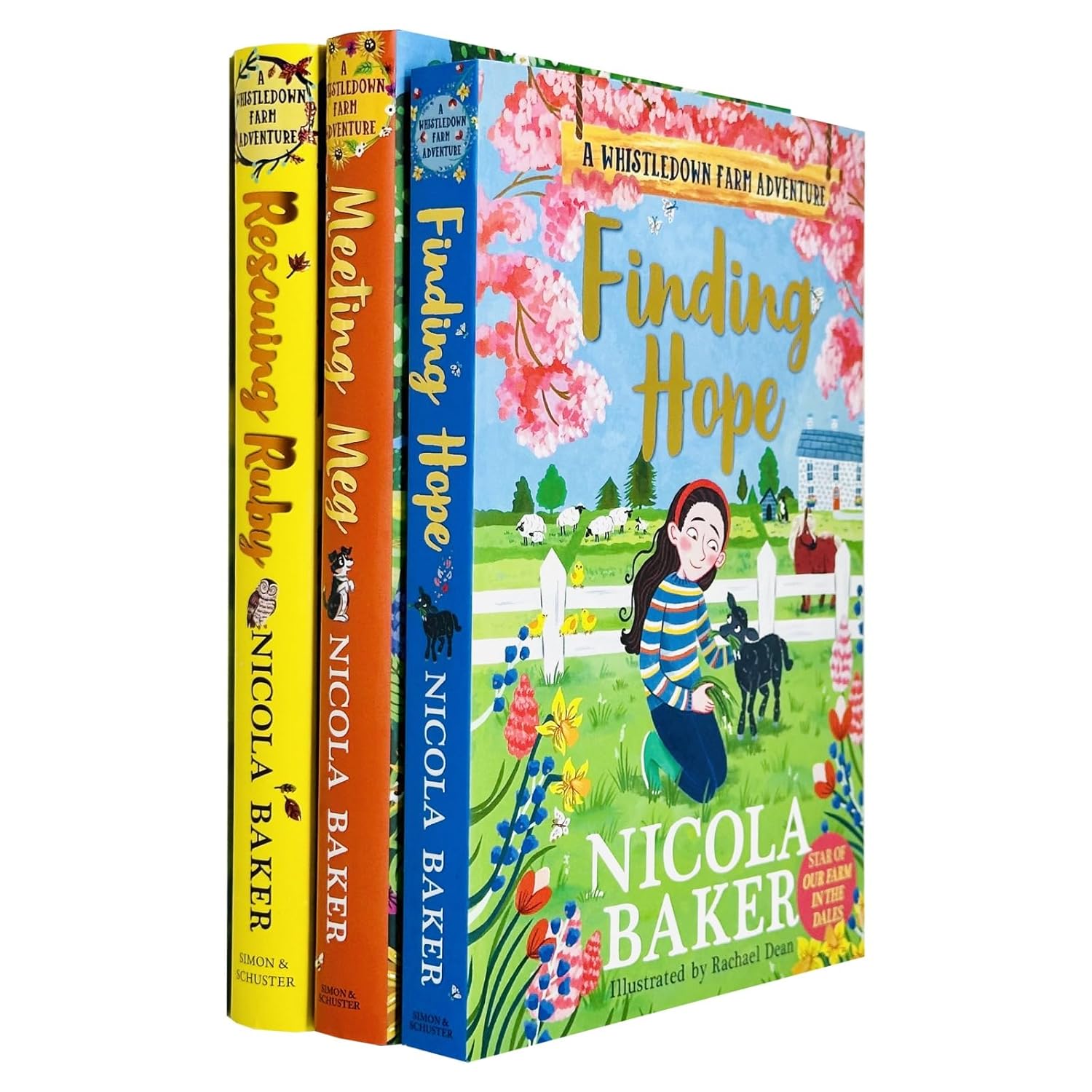 Whistledown Farm Adventure Series by Nicola Baker - 3 book collection set including Meeting Meg, Rescuing Ruby and Finding Hope, ages 5-8, mixed hardback and paperback format