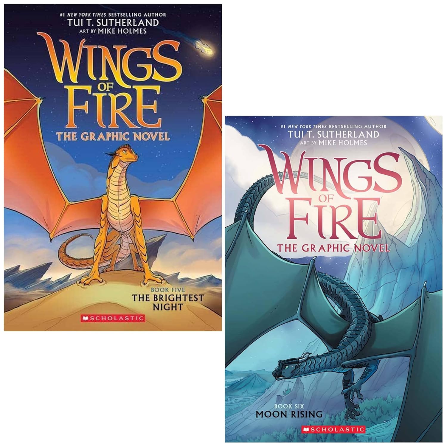 Wings of Fire Graphic Novel 2 Book Set - The Brightest Night and Moon Rising by Tui T. Sutherland - Paperback fantasy graphic novels for ages 8-12