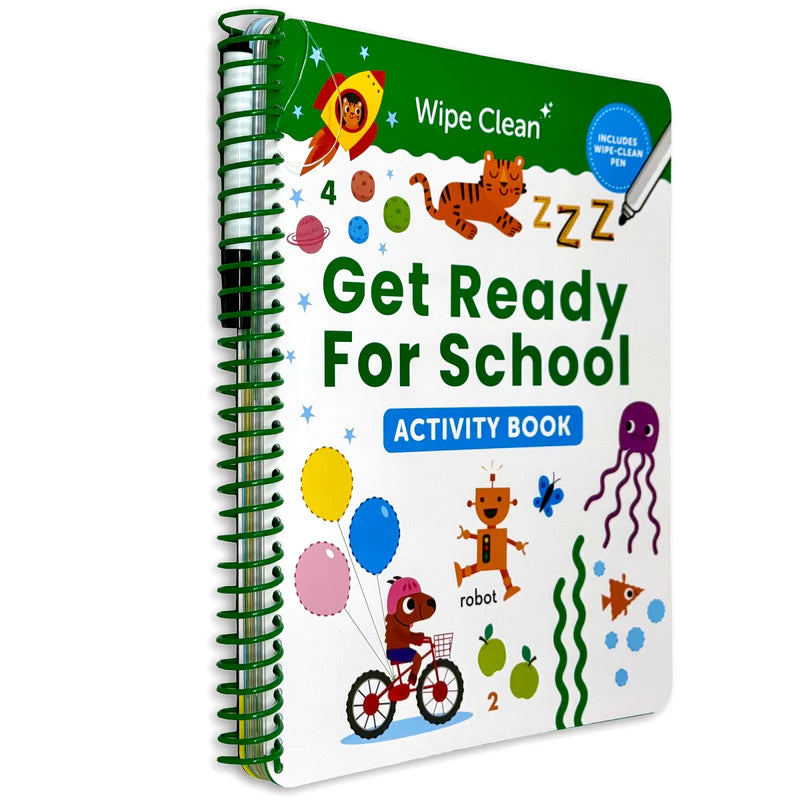 Wipe Clean Get Ready For School Activity Book by Sandcastle Books, paperback front cover, ages 3-5