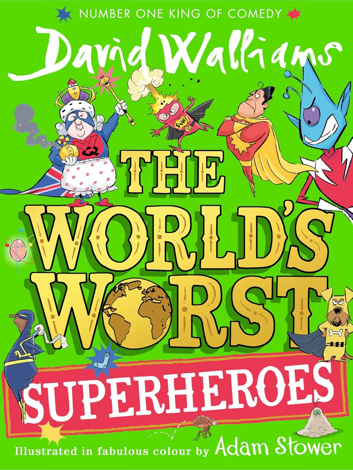 The World's Worst Superheroes by David Walliams - illustrated hardback book cover, ages 7-11