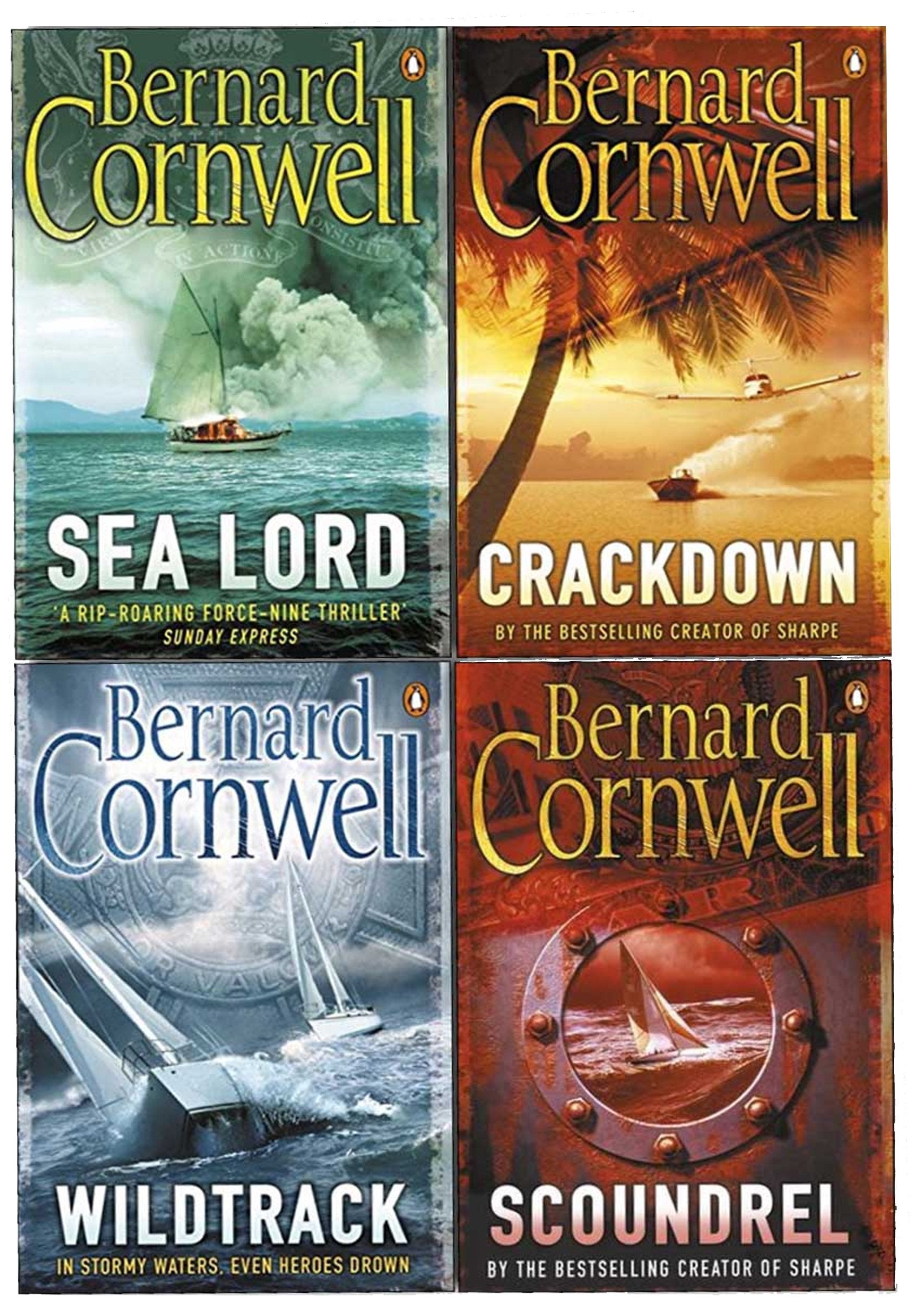 Bernard Cornwell Collection 4 Books Set (Scoundrel, Wildtrack, Sea Lord, Crackdown) NEW - Lets Buy Books