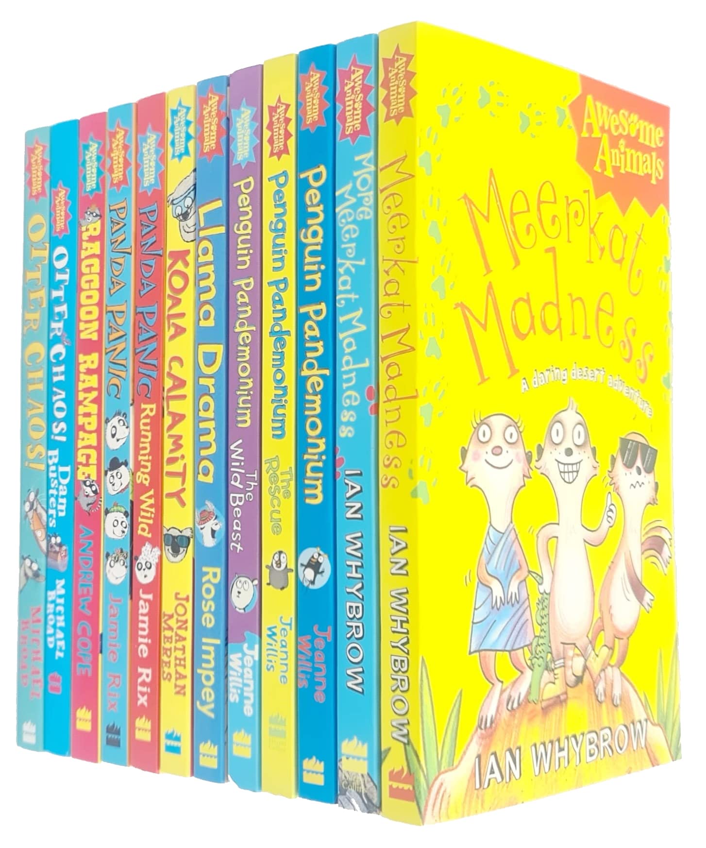 Awesome Animals 12 Books Collection Set paperback - funny illustrated animal chapter books for ages 6-12 including Meerkat Madness, Otter Chaos, Penguin Pandemonium, Panda Panic, Koala Calamity, Raccoon Rampage and Llama Drama
