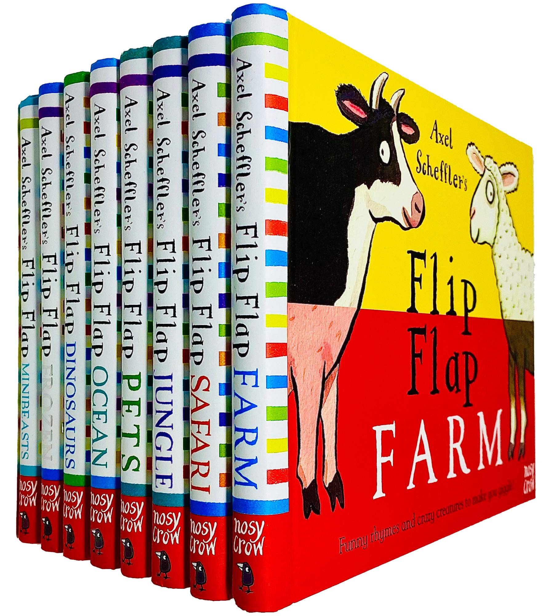 Axel Scheffler's Flip Flap Series 8 Books Collection Set - Farm, Safari, Jungle, Pets, Ocean, Dinosaurs, Frozen & Minibeasts - Hardback Ages 0-5
