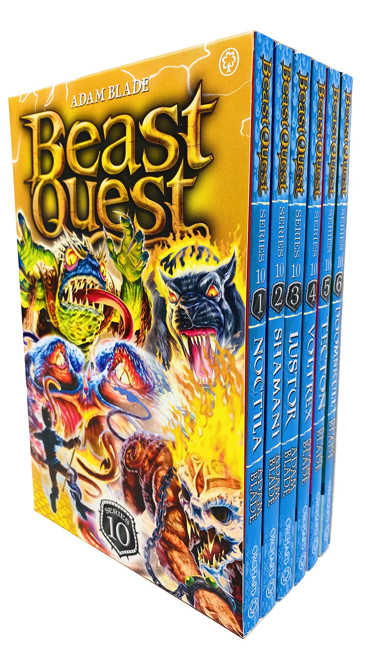 Beast Quest Series 10 by Adam Blade - 6 Books Paperback Collection Set including Noctila the Death Owl, Shamani the Raging Flame, Lustor the Acid Dart, Voltrex the Two-headed Octopus, Tecton the Armoured Giant and Doomskull the King of Fear - Ages 7-9