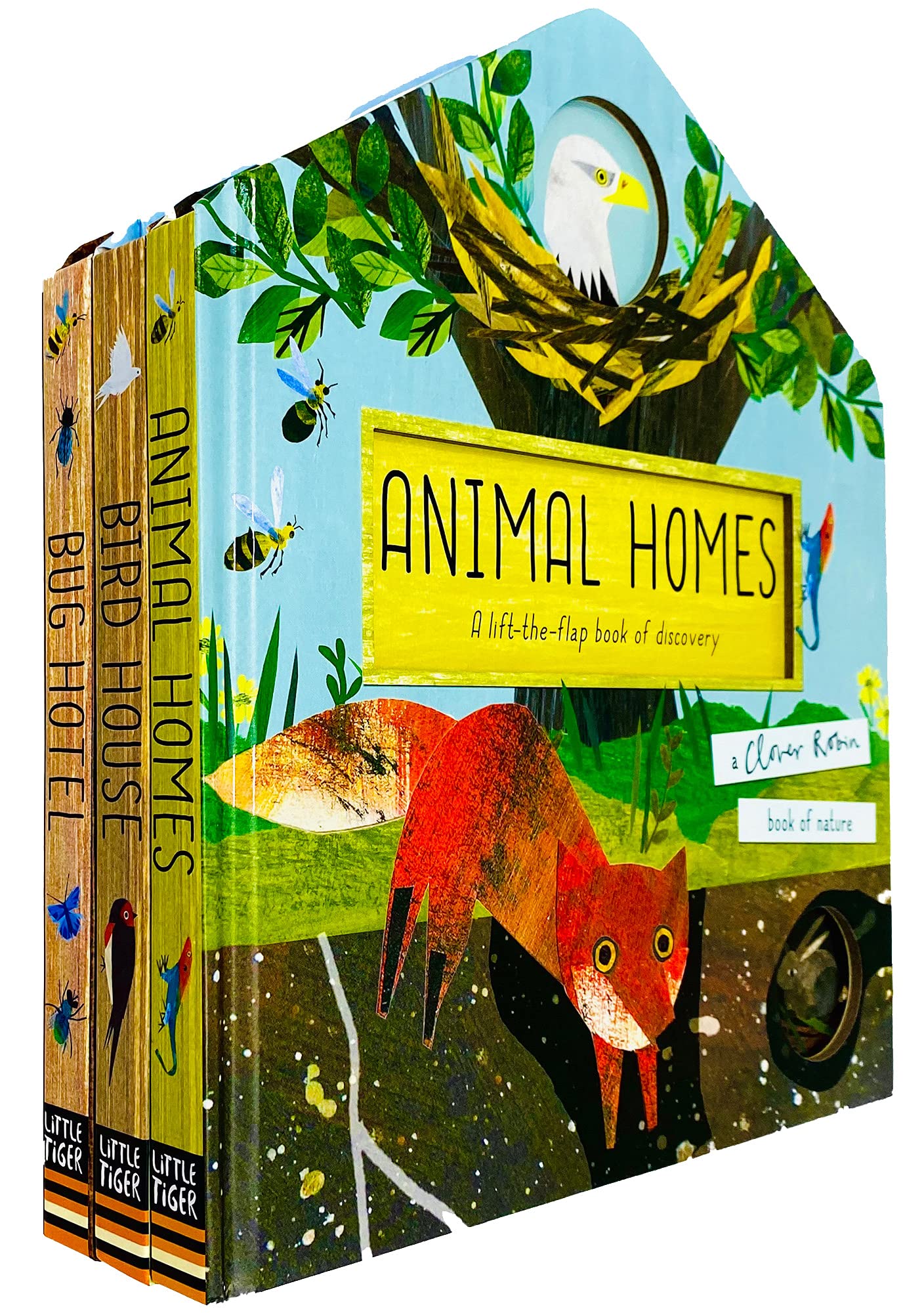 A Clover Robin Book of Nature 3 Books Lift-the-Flap Collection Set - Bird House, Bug Hotel & Animal Homes - Board Book set cover