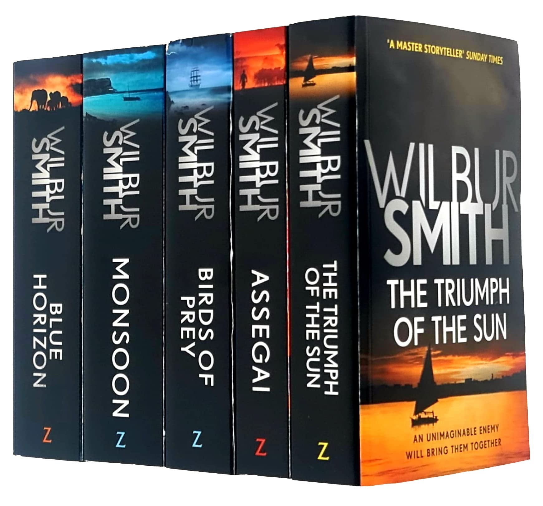 The Courtney Series Books 9-13 Collection Set by Wilbur Smith - Birds of Prey, Monsoon, Blue Horizon, The Triumph of the Sun, Assegai - Paperback Adult Historical Fiction