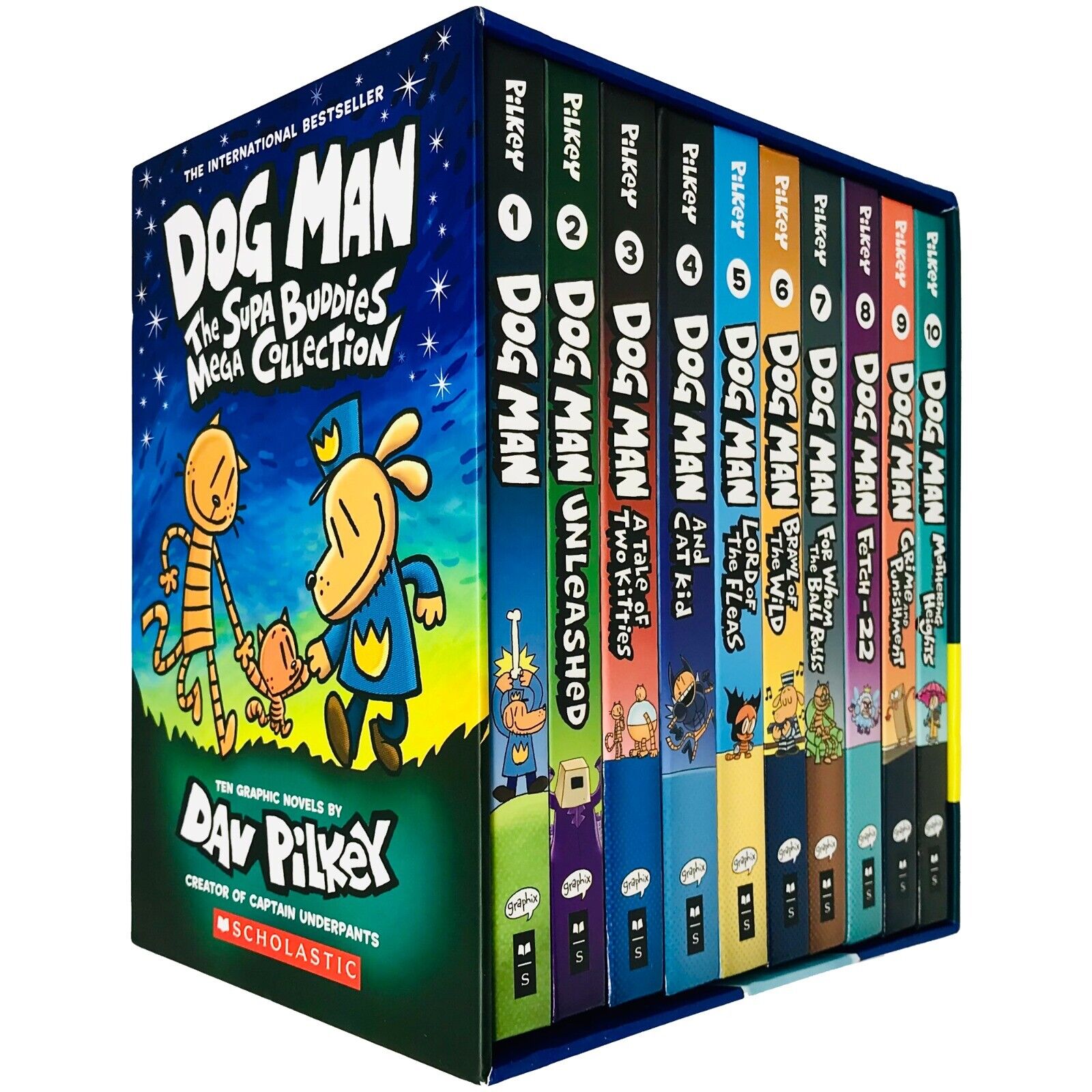 Dog Man The Supa Buddies Mega Collection Books 1-10 by Dav Pilkey - Hardback Box Set, Ages 6-9