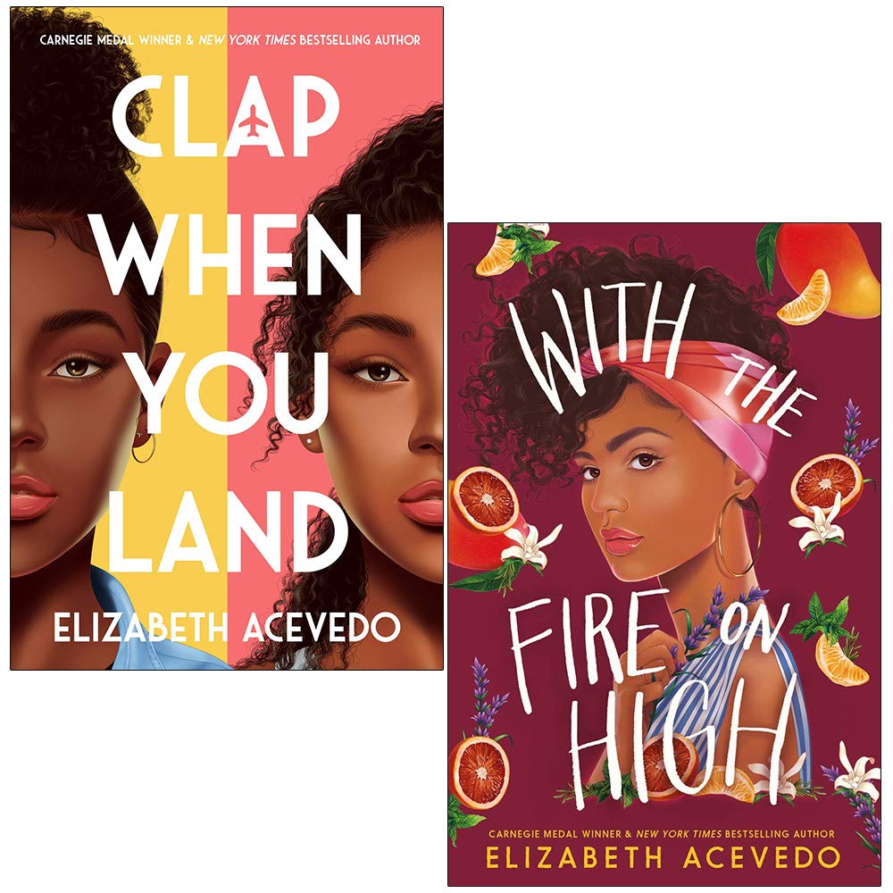 Elizabeth Acevedo 2 Books Collection Set paperback cover featuring With the Fire on High and Clap When You Land, YA fiction ages 13+