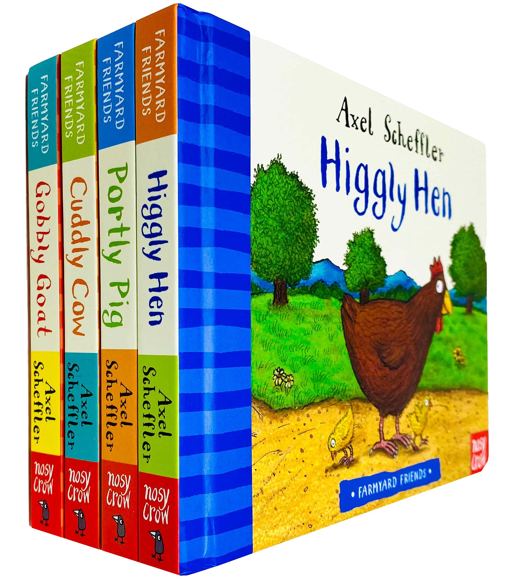 Farmyard Friends 4 Books Collection Set by Axel Scheffler - Higgly Hen, Portly Pig, Cuddly Cow and Gobbly Goat - Ages 2-5 Board Book