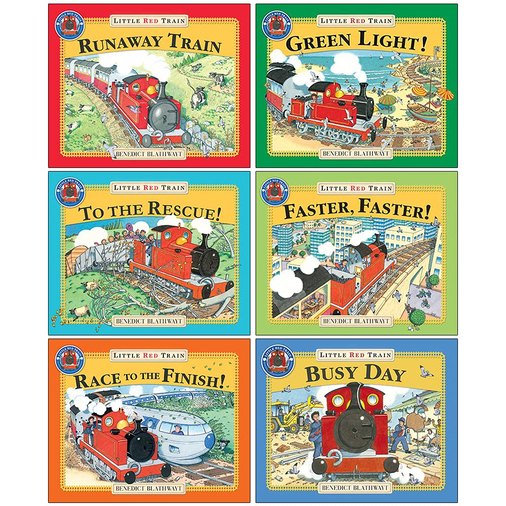 The Little Red Train 6 Books Collection Set by Benedict Blathwayt - Paperback picture books including Runaway Train, Green Light, To The Rescue, Faster Faster, Race To The Finish and Busy Day - Ages 3-7
