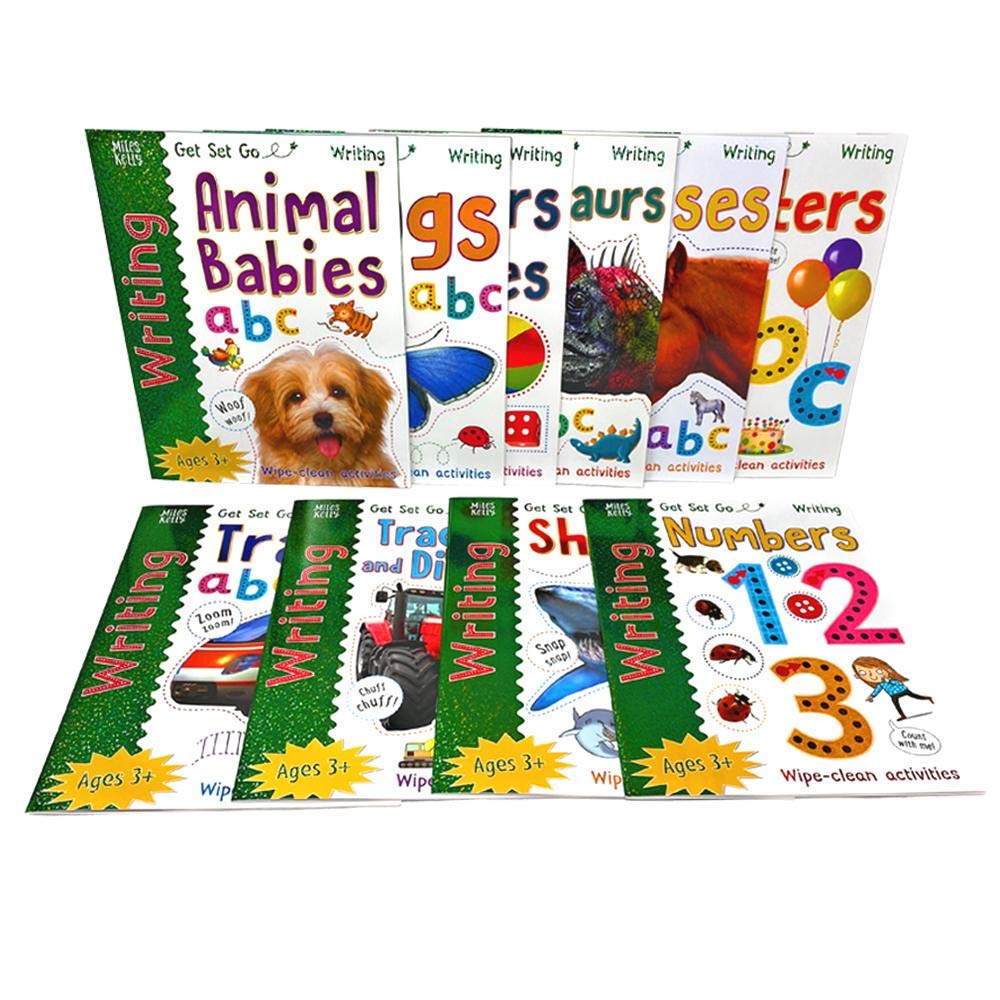 Miles Kelly Learn to Write Wipe-Clean 10 Books Collection Set with marker pen, paperback, ages 3-6