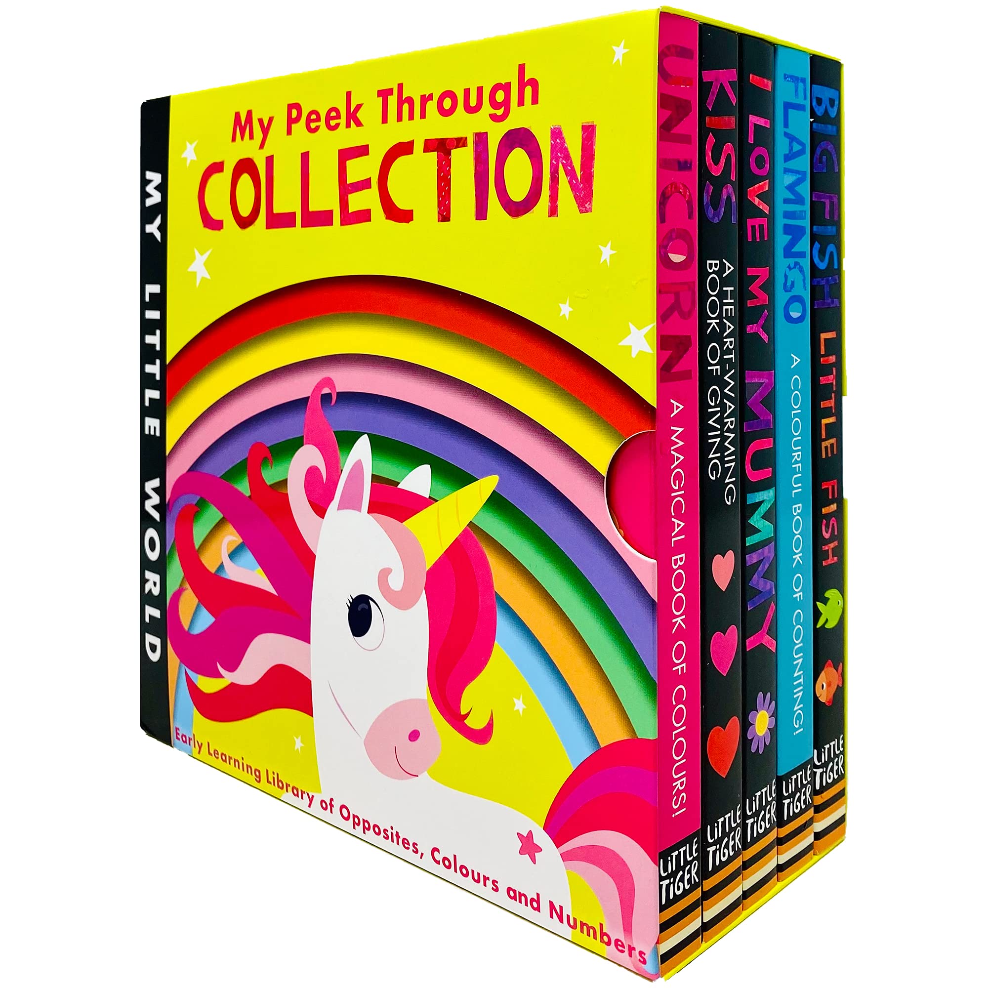 My Little World Peek Through Collection 5 Books Board Book Set including Unicorn, Kiss, I Love My Mummy, Flamingo and Big Fish Little Fish - Ages 3-5