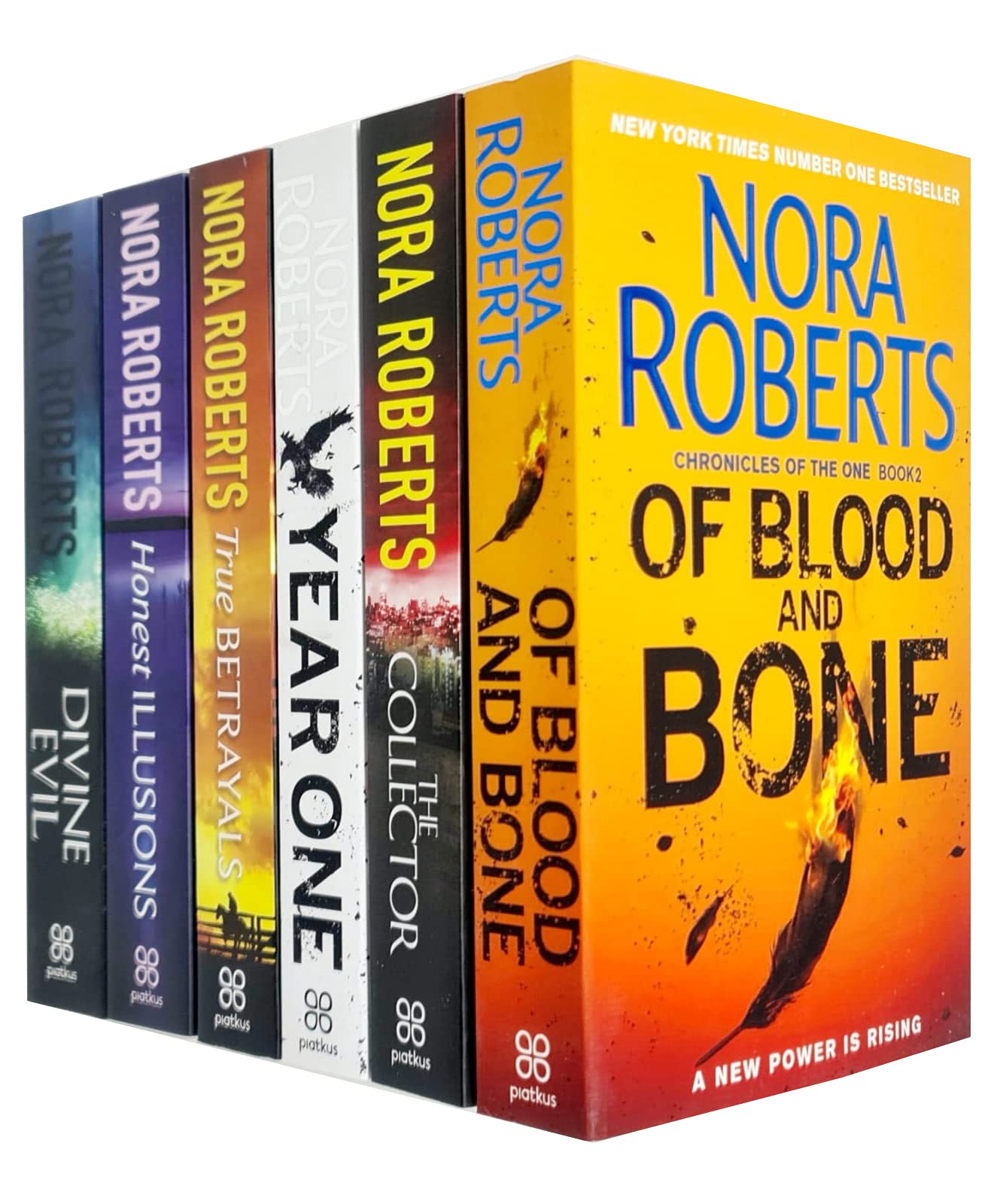 Nora Roberts 6 Books Collection Set paperback - Of Blood and Bone, The Collector, Year One, True Betrayals, Honest Illusions, Divine Evil