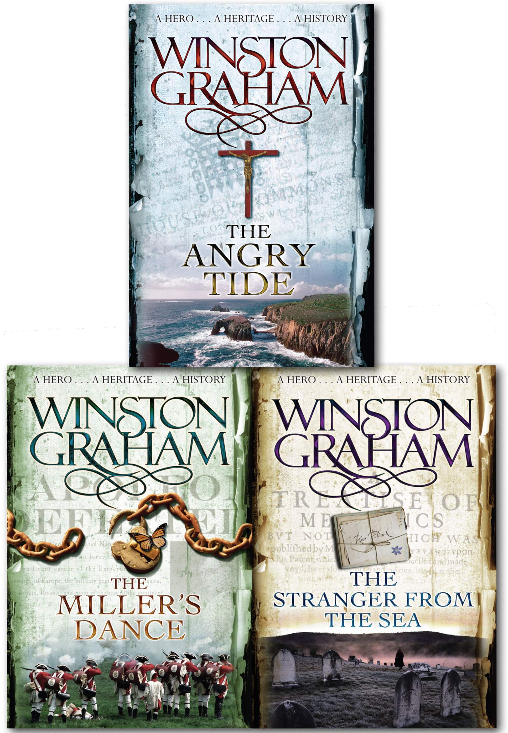 Poldark by Winston Graham 3 Books Collection Set (Books 7-9): The Angry Tide, The Stranger From The Sea, The Miller's Dance - New Paperback Fiction