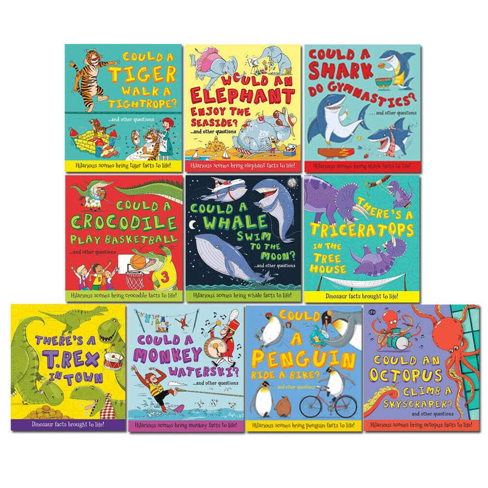 What If a... Series 10 Books Collection Set by Camilla de le Bédoyère - Paperback - Ages 4-7 - funny animal facts books including Could a Tiger Walk a Tightrope and There's a T-Rex in Town