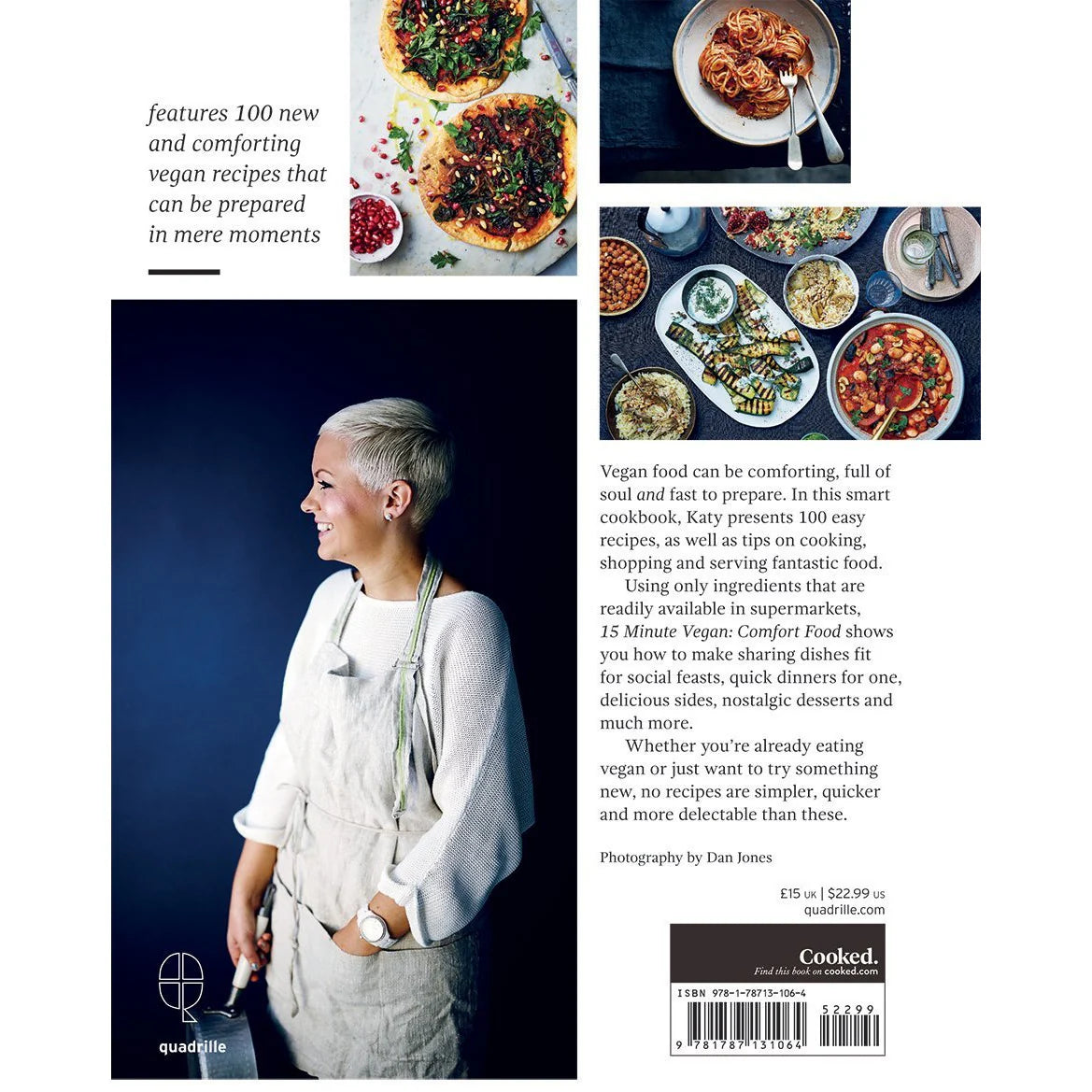 15 Minute Vegan Comfort Food by Katy Beskow - hardback back cover with recipe details