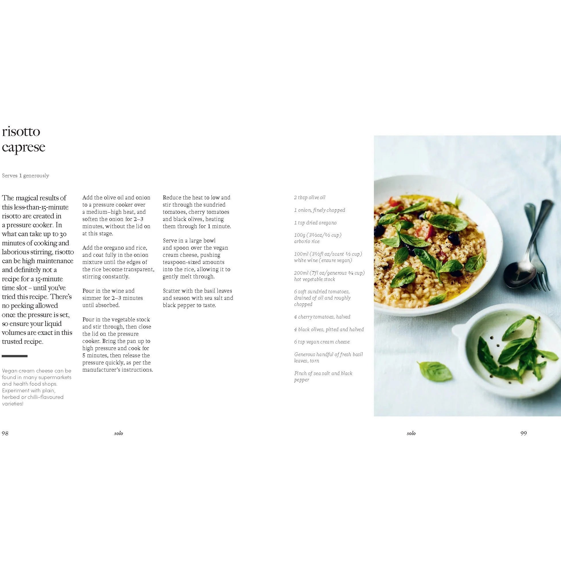 15 Minute Vegan Comfort Food by Katy Beskow - vegan comfort food recipe spread inside the hardback