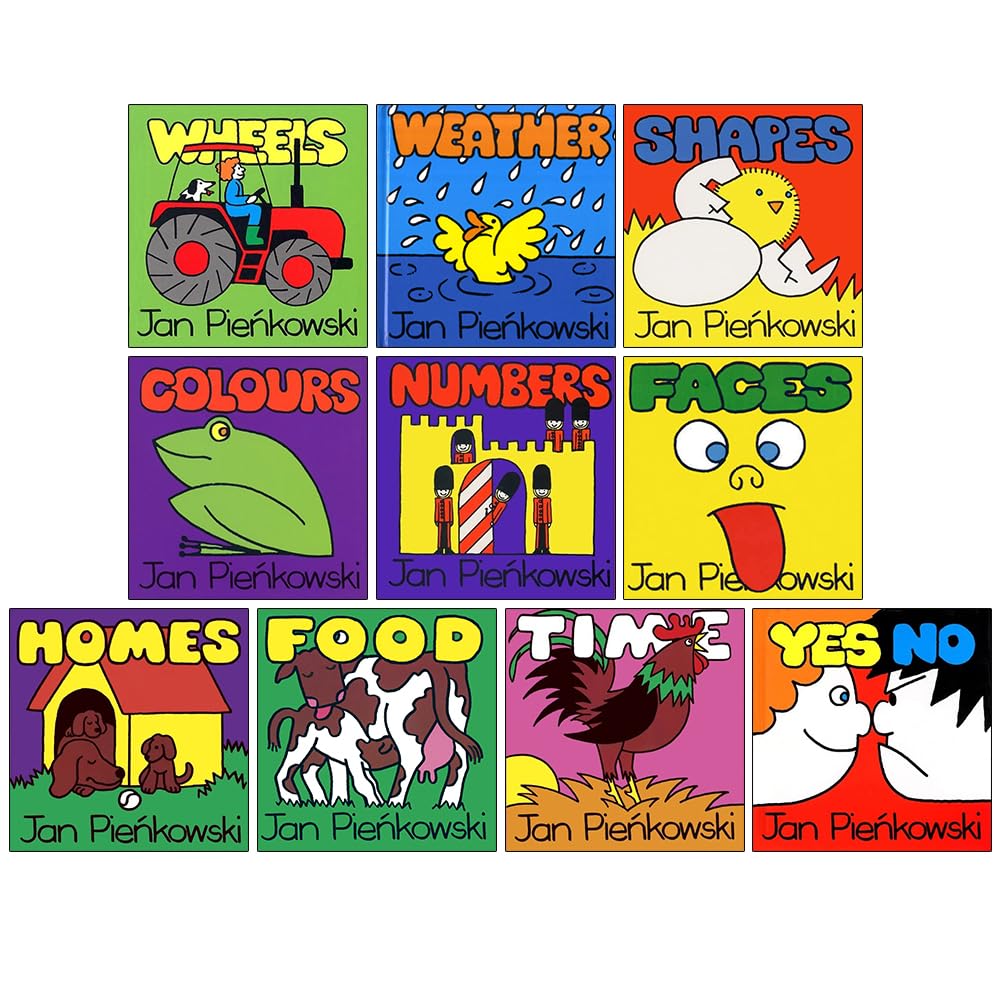 Jan Pienkowski 10 Books Children Collection Set (Wheels, Weather, Shapes, Colours, Faces) - Lets Buy Books