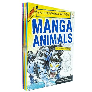 Step By Step Guide How To Draw Manga and Anime For Beginners 6 Books Set Animals - Lets Buy Books