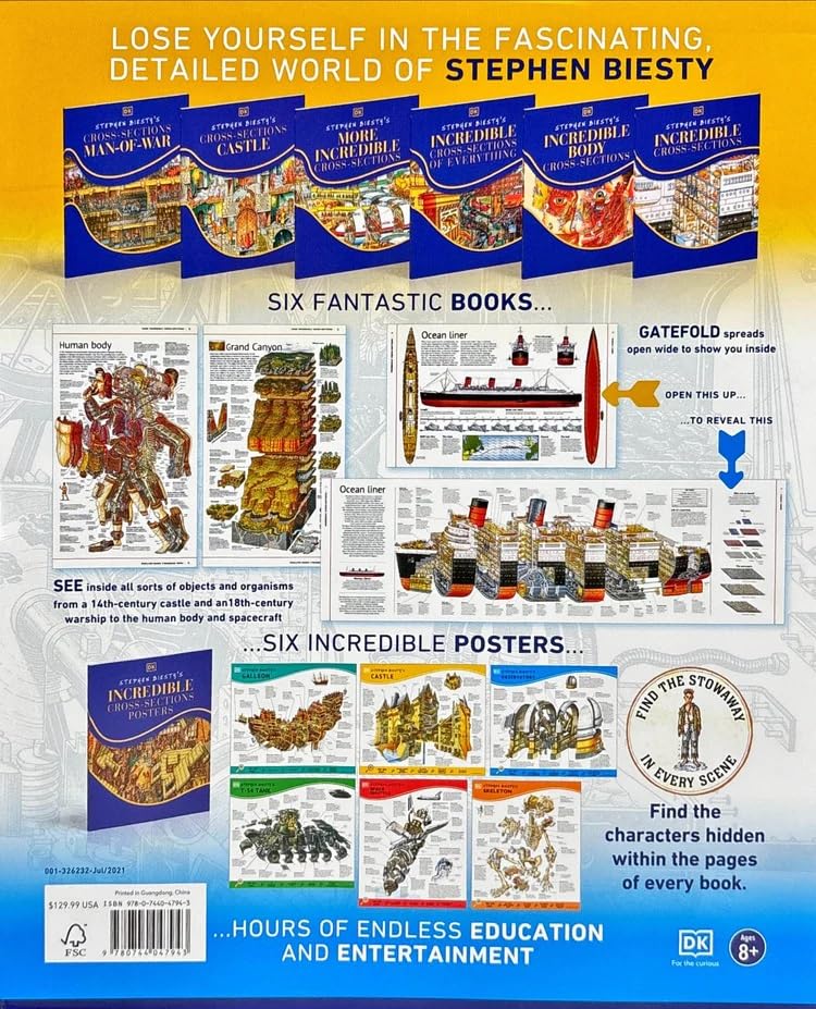 Stephen Biesty’s Incredible Cross-Sections 6-Book Collection Box Set + Poster Book (Cross-Sections Castle) by Stephen Biesty