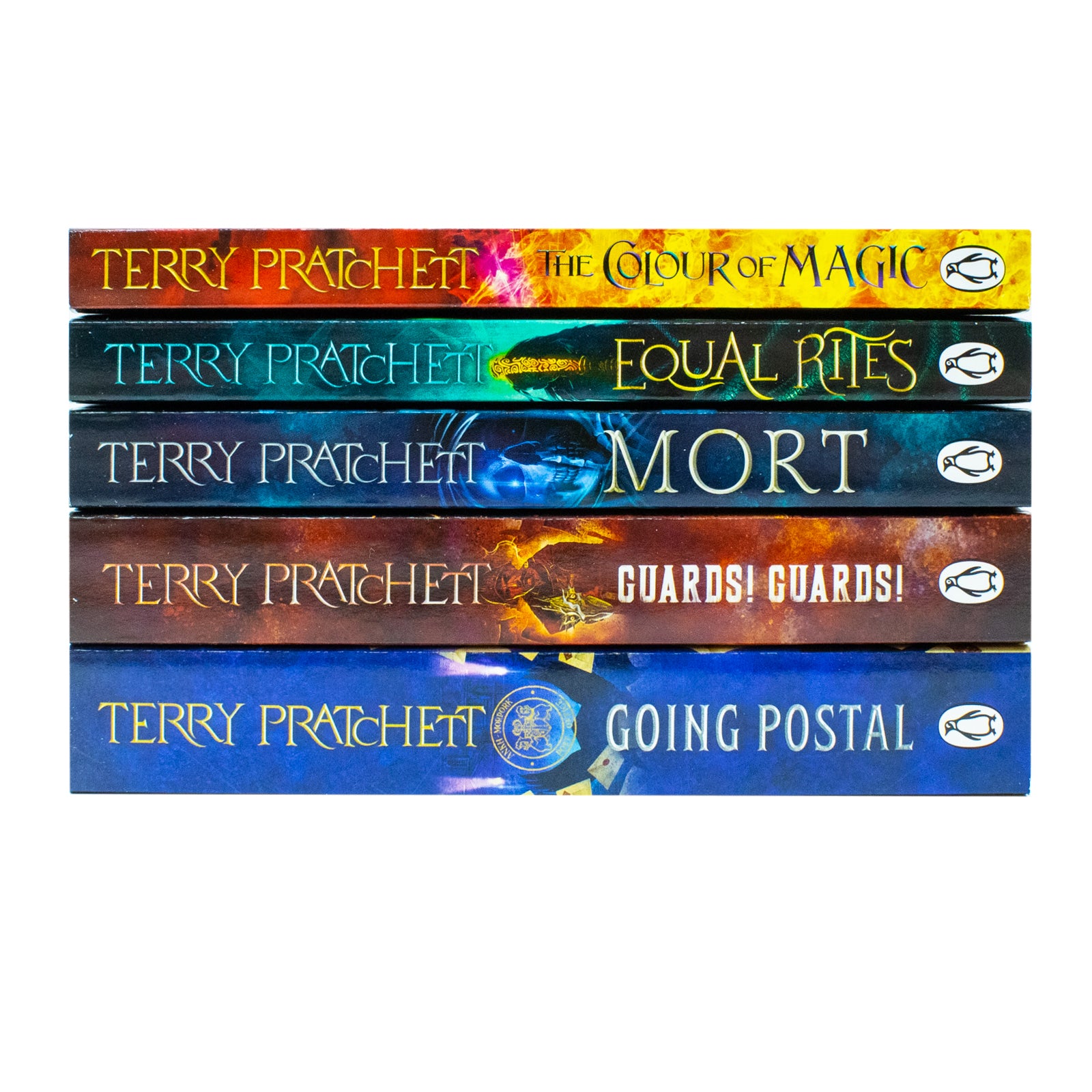 Terry Pratchett Discworld Novels Series 5 Books Collection Box Set (The Colour Of Magic, Equal Rites, Mort, Guards! Guards! & Going Postal) - Lets Buy Books