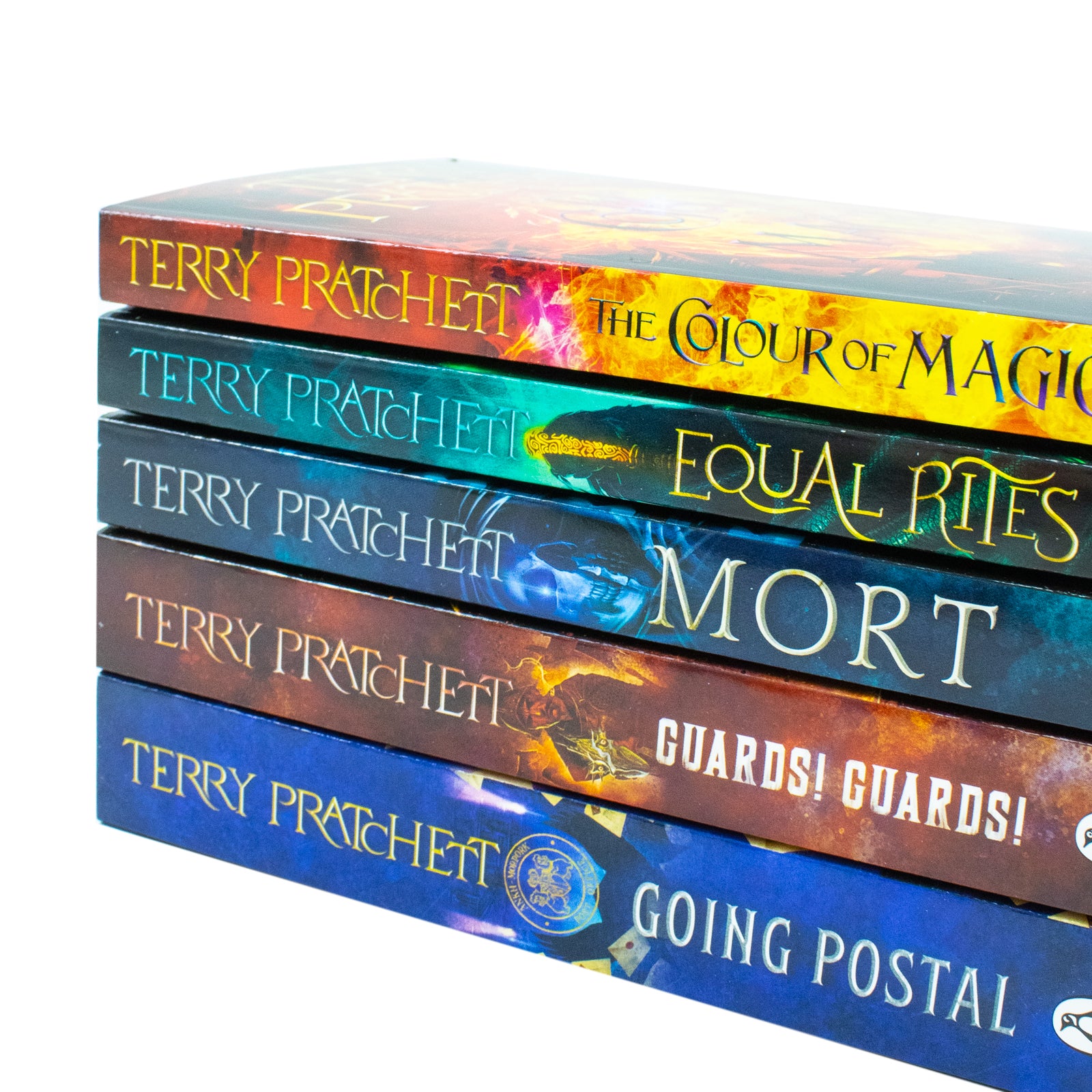 Terry Pratchett Discworld Novels Series 5 Books Collection Box Set (The Colour Of Magic, Equal Rites, Mort, Guards! Guards! & Going Postal) - Lets Buy Books