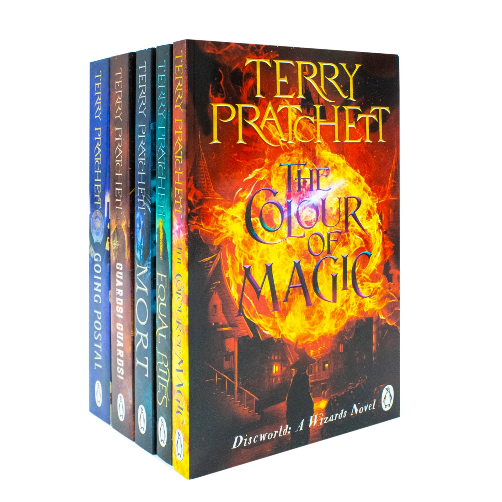 Terry Pratchett Discworld Novels Series 5 Books Collection Box Set (The Colour Of Magic, Equal Rites, Mort, Guards! Guards! & Going Postal) - Lets Buy Books