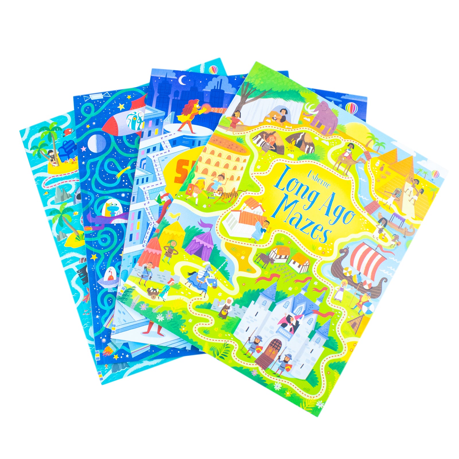 Usborne Maze Series 4 Books Collection Set (Superhero, Pirate, Long Ago, Space Maze) - Lets Buy Books