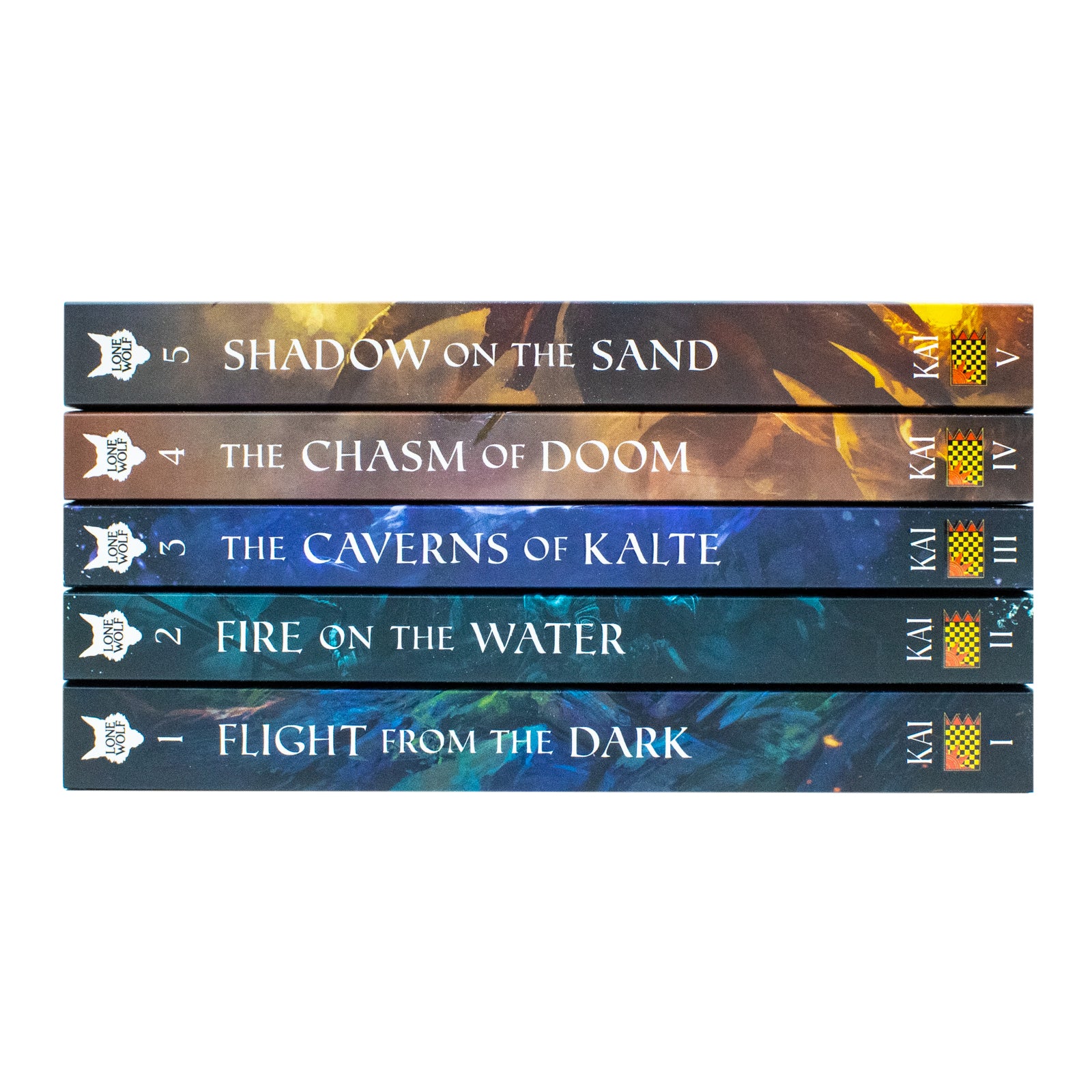 Lone Wolf Series Books 1 - 5 Collection Set by Joe Dever (Flight from the Dark, Fire on the Water, Caverns of Kalte, Chasm of Doom & Shadow on the Sand) - Lets Buy Books